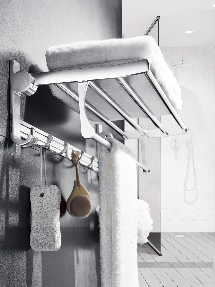 Non-perforated powder room toilet shelf Space aluminum bathroom wall towel rack Folding bath towel rack Bathroom set