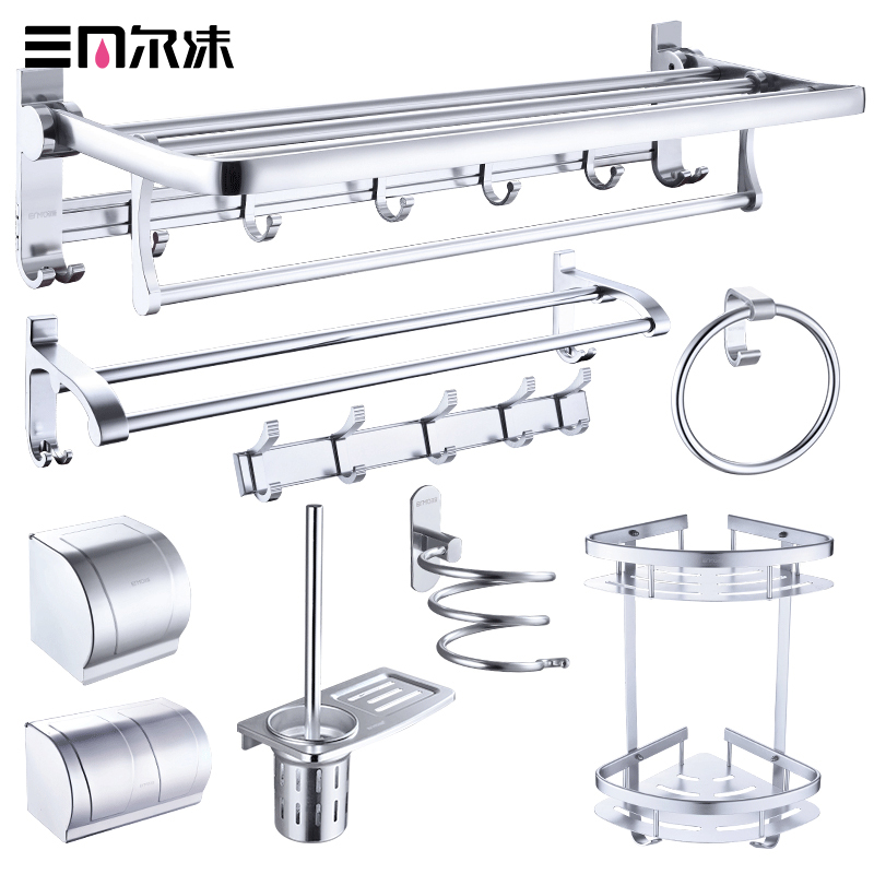 Punch-free space aluminum towel rack towel rack bathroom hardware bathroom pendant toilet toilet rack set