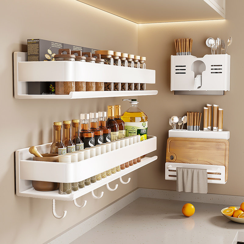 White kitchen shelving Seasoned Pint Holder shelf Wall free of perforated wall-mounted flirts hanger frame-Taobao