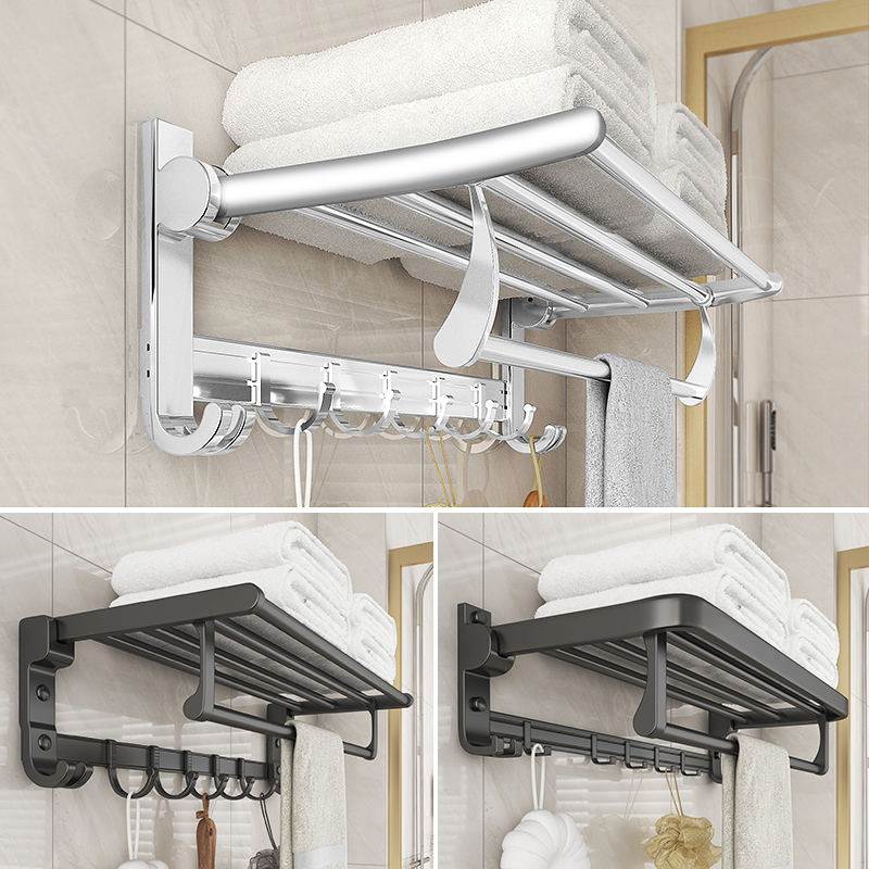 Space aluminum bathroom shelf wall-mounted towel rail storage no-hole toilet toilet toilet bath towel holder