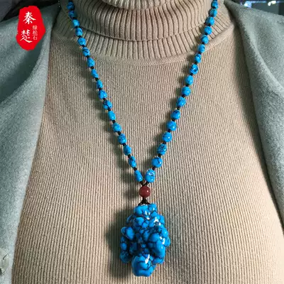 Raw mine natural turquoise pendant set high porcelain blue no optimized necklace sweater refining female pendant