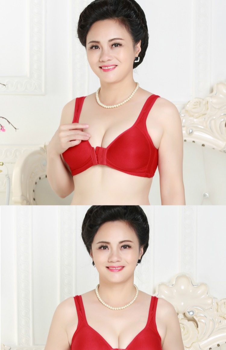 Quần lót bóng loáng khóa trước không có vòng thép mỏng tập hợp nữ trung niên áo ngực mẹ kiểu áo vest cỡ lớn thoáng khí áo ngực cho người ngực to