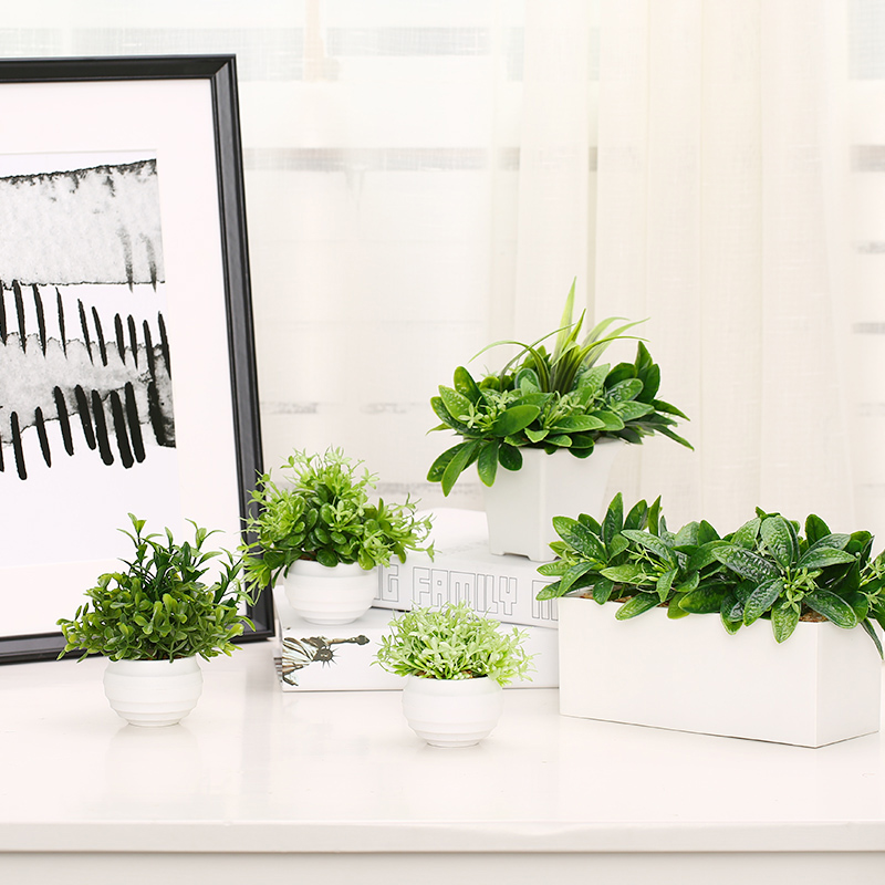Mini plastic flower and grass small potted plant simulation plant desktop creative pendulum piece fake green planting home bedroom fresh decoration