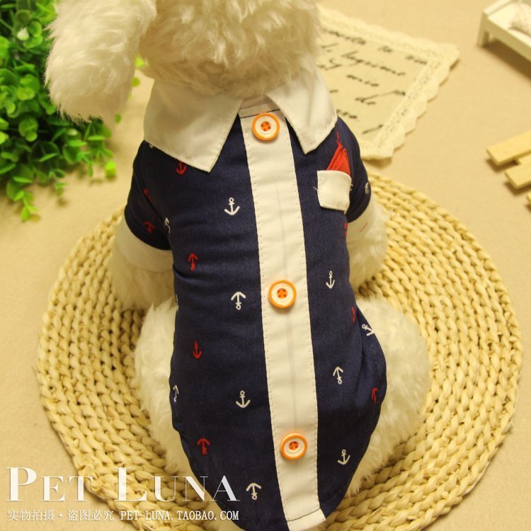 Pooch Anchor Printed Pet Shirt Teddy Dog Clothes Spring Summer Clothing Pet Clothes Bikumteddy Clothing