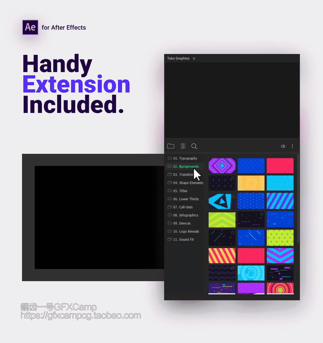 AE脚本+PR预设-1450+时尚排版商品介绍宣传包装文字标题字幕条Logo动画转场背景元素包 Graphics Pack TOKO V3(支持2019)