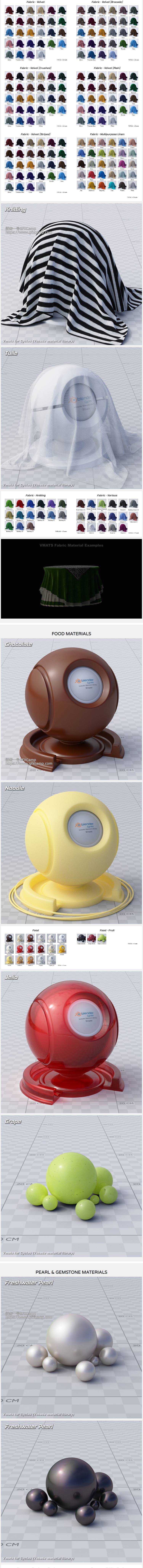 Blender 3574组材质贴图着色器4K资产预设插件 Vmats+Vshade 车漆布料金属液体等