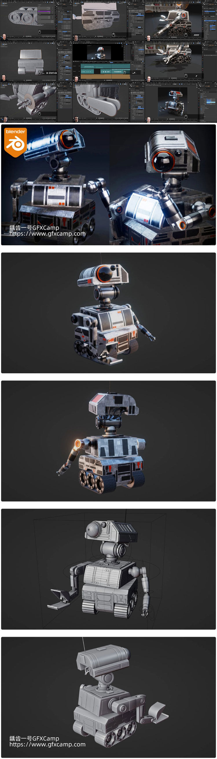 Blender科幻瓦力机器人建模材质绑定灯光动画渲染教程 中文/英文字幕