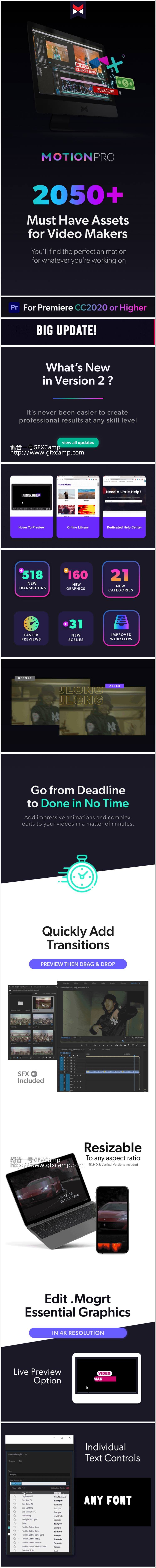 Premiere/PR模板预设-2050组文字标题字幕条图形背景排版动画视频转场预设V2