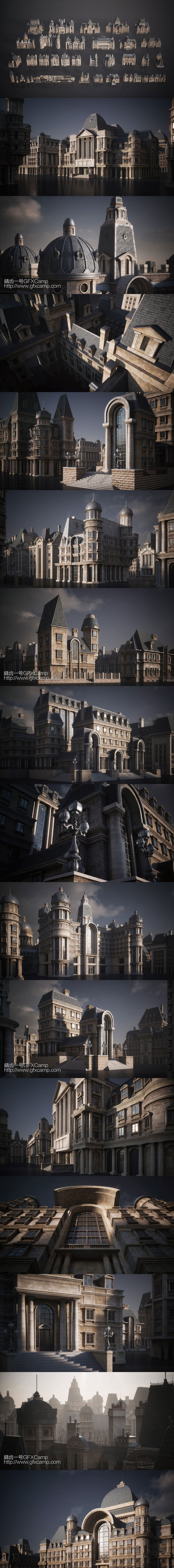 罗马伦敦古典建筑楼房3D模型 C4D/FBX/OBJ/MAX/Maya/Blender/Houdini/Unity等