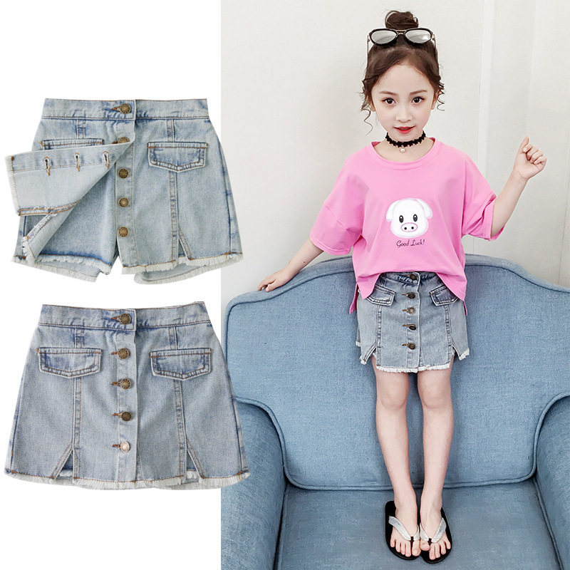 Girls summer clothes 5 little girls 6 summer 7 short-sleeved T-shirts 8 denim shorts 9 tops 10 skirt pants 12-year-old summer clothes