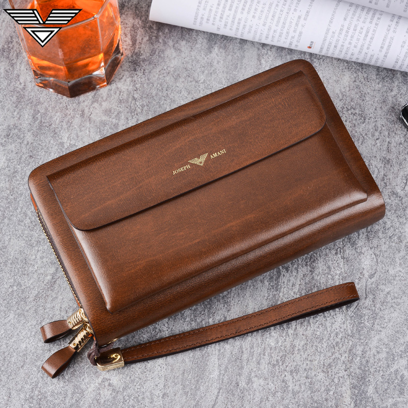 Men/'s Large Space Zippered Leather Wallet Phone Multi-function Double-layer EA
