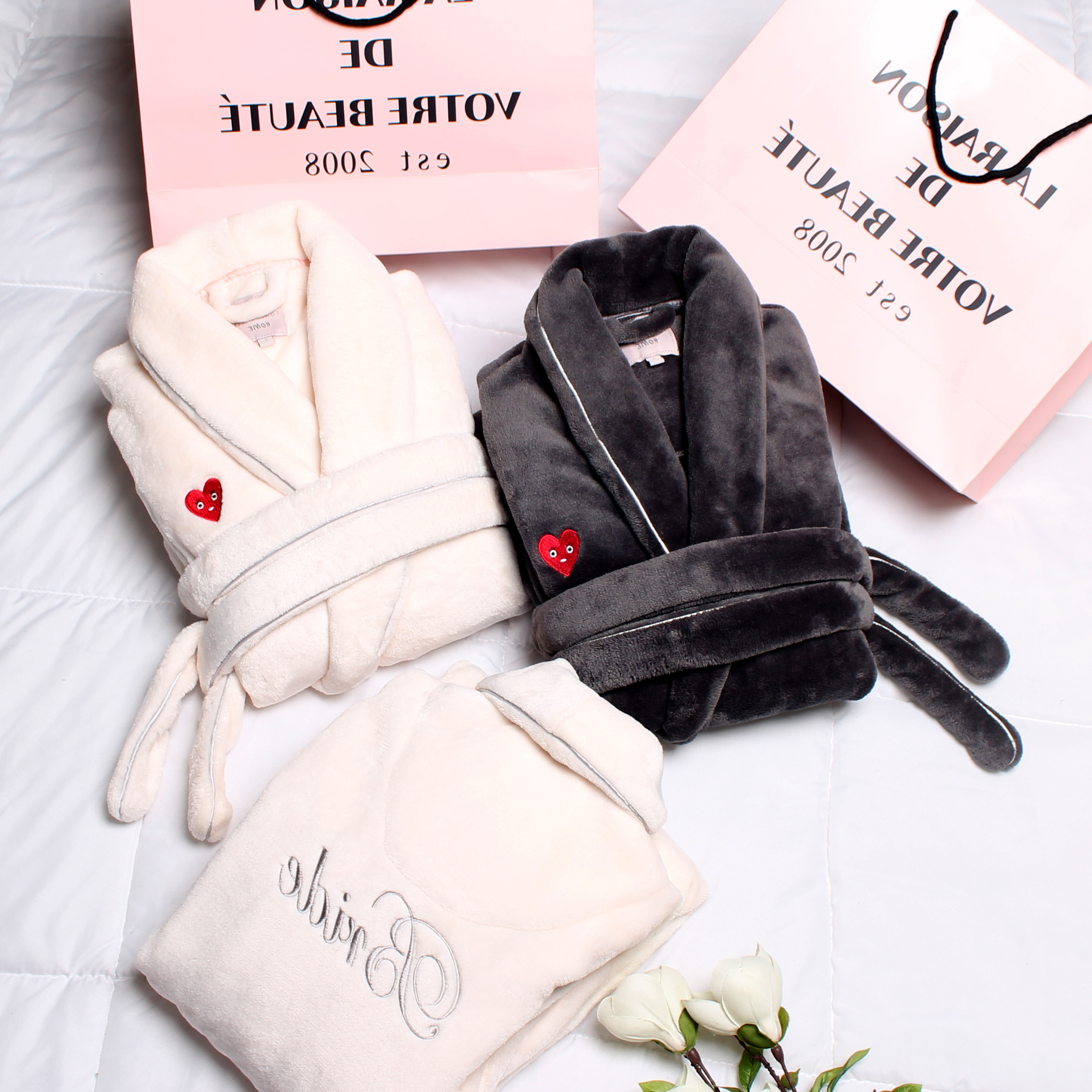 Japanese dressing gown female winter coral velvet thickened long flannel sexy couple style large bathrobe pajamas