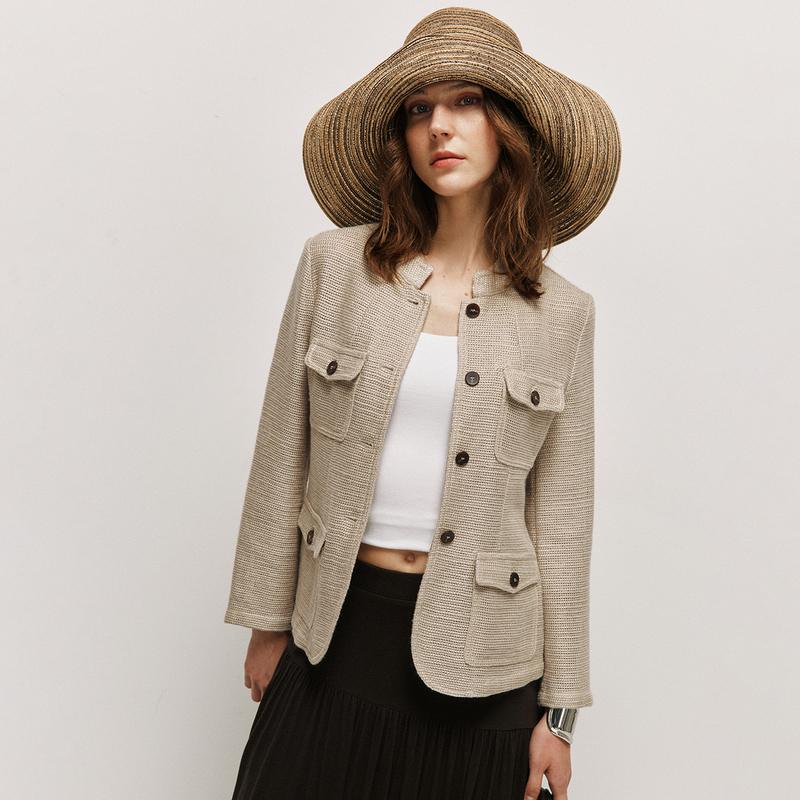 【Middle-Class Private Collection】Silk and Linen Hunting Jacket, Old Money Style Stand Collar with Four Pockets, Breathable and Cool Women's Coat 【Middle-Class Private Collection】Silk and Linen Hunting Jacket, Old Money Style Stand Collar with Four Pockets, Breathable and Cool Women's Coat