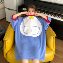 Korean version of the night dress womens summer cotton pregnant women loose large size thin section fat mm pajamas womens summer can be worn outside