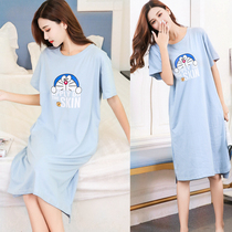 Night dress womens summer Korean version of fresh student sexy pajamas Pure cotton short-sleeved can be worn outside cotton home clothes spring and autumn
