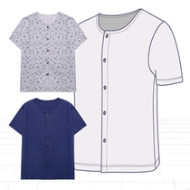 Middle-aged and elderly cardigan short-sleeved male cotton old man T-shirt cotton pajamas top with buckled undershirt summer dress