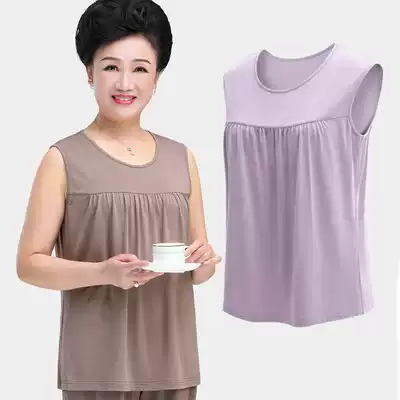 Mom modal sleeveless vest loose large size chest pleated solid color middle-aged and elderly blouse ice silk undershirt Lady Summer