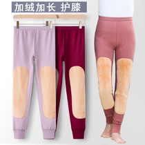 Middle-aged and elderly plus velvet knee pants female thick knee warm pants old man high waist deep crotch large size cotton pants mother
