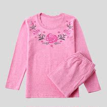 Middle-aged and elderly autumn trousers set womens lace round neck thick elastic loose mouth thermal underwear mother shirt shirt