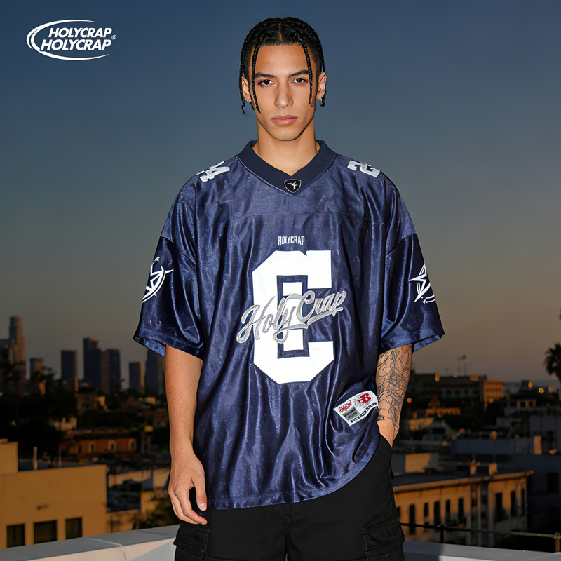 Holycrap Hip-Hop Pullover Jersey Short-Sleeved Original Mercerized American-Style Embroidered West Coast Loose Street Dance T-Shirt for Men Holycrap Hip-Hop Pullover Jersey Short-Sleeved Original Mercerized American-Style Embroidered West Coast Loose Street Dance T-Shirt for Men