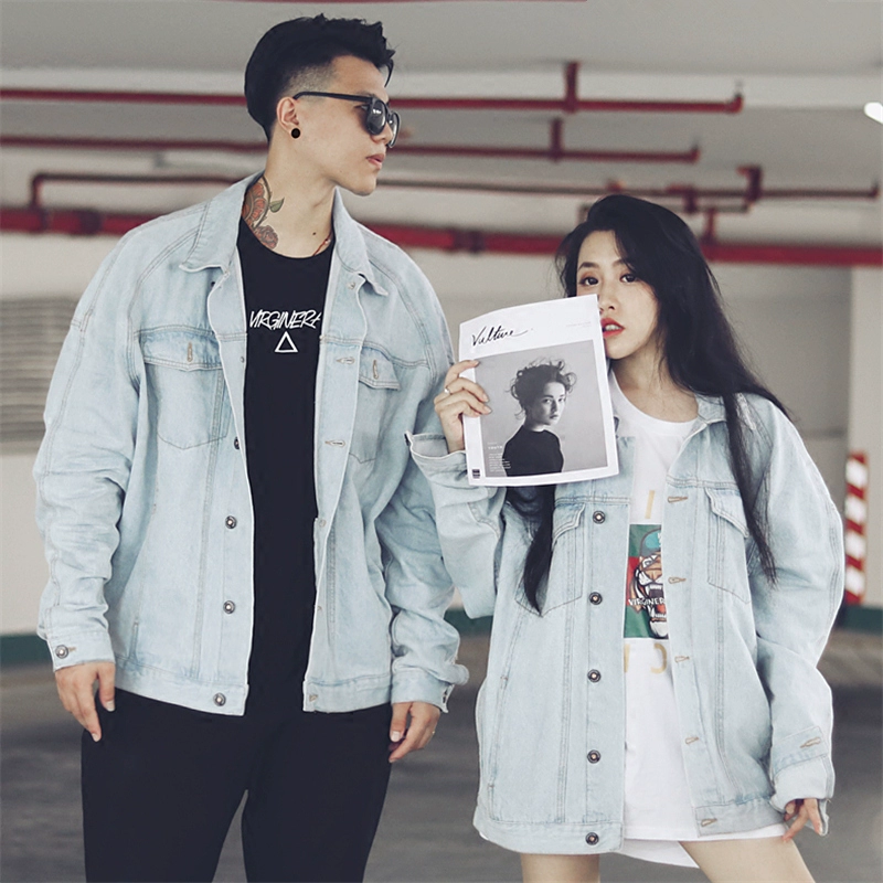 Mùa thu và mùa đông sinh viên hip-hop thương hiệu áo khoác denim nam quốc triều rơi vai áo khoác lỏng BF hiphop hiphop trang phục cặp đôi - Cực lớn