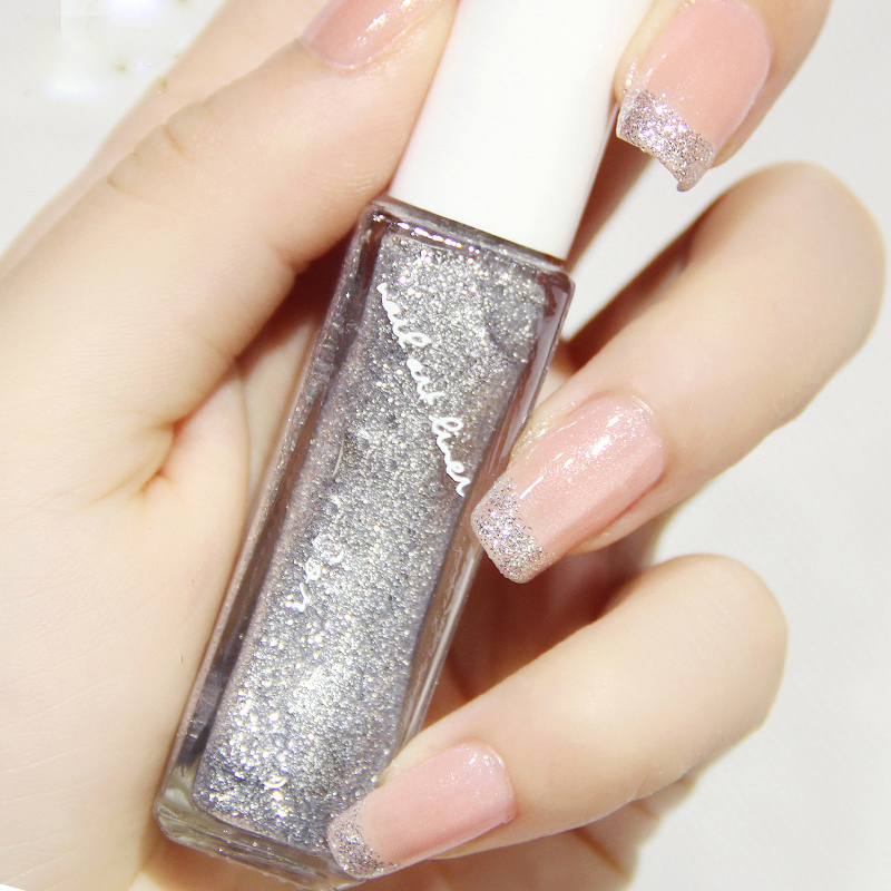 2026 New Nail Polish Liner Pen Silver Color Painting Embellishment Outlining Pen Dotting Sequins Quick-Drying French Manicure
