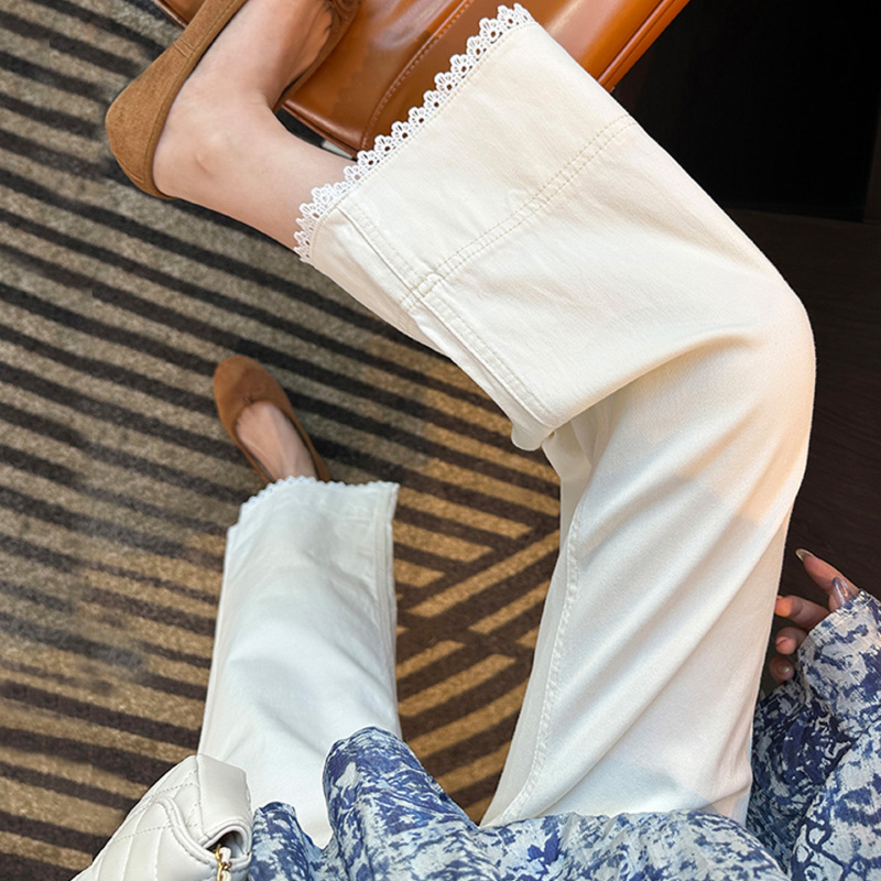 White Maternity Jeans for Summer, Thin Lace Straight-Leg Pants, Summer Wear, Spring and Autumn, Petite Cigarette Pants, Spring and Summer White Maternity Jeans for Summer, Thin Lace Straight-Leg Pants, Summer Wear, Spring and Autumn, Petite Cigarette Pants, Spring and Summer