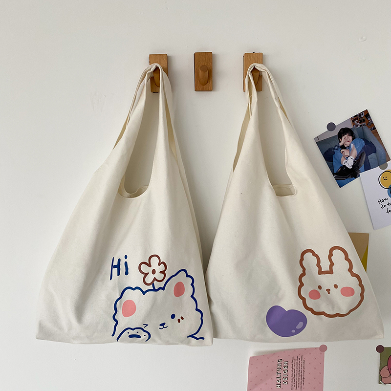 Environmental protection canvas shopping bag fashion 100 lap large capacity cloth art pocket cute cartoon Japan-ROK hand carrying single shoulder woman bag