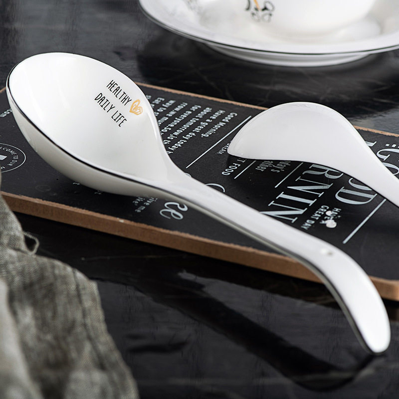 Creative Net Red Big Soup Spoon Home Ceramic Spoon Extra Large Long Handle Spoon Large Size Spoon Cute Porcelain Spoon Soup Noodle Spoon