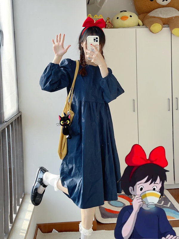Honey X Honey Halloween Outfit Kiki's Delivery Service Cosplay Navy Blue Dress Women's Mid-Length Honey X Honey Halloween Outfit Kiki's Delivery Service Cosplay Navy Blue Dress Women's Mid-Length