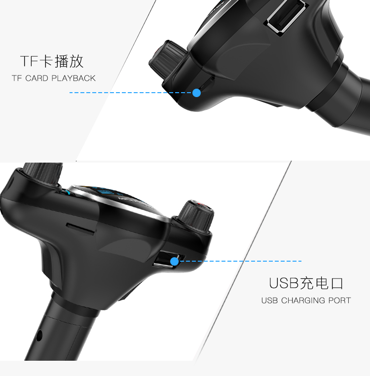 Xe Bluetooth FM transmitter để chơi hướng bằng giọng nói kép không dây gọi tai nghe 2 lớn thẻ màn hình MP3 rảnh tay - Phụ kiện MP3 / MP4 kẹp áo tai nghe