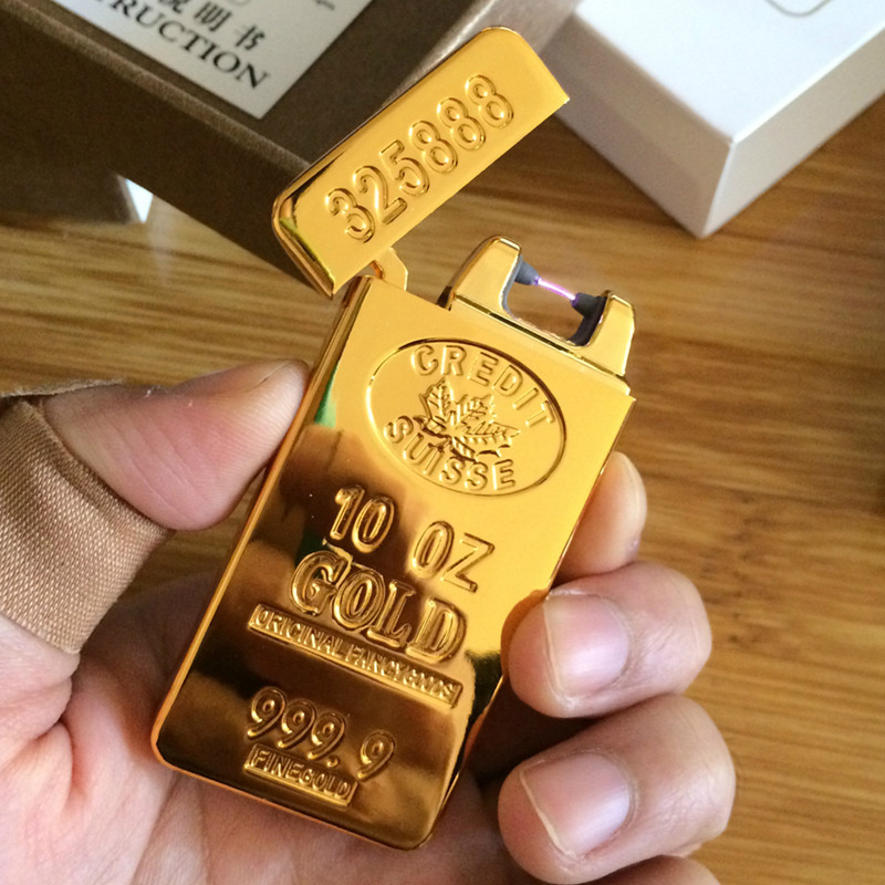 Gold Bars Electric Arc Lighter Electronic Pulse Usb Charging Lighter Men Windproof Ultra Slim Gift-Taobao