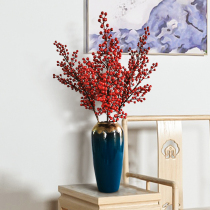 Big bunch of red Holly red berries fake flower simulation rich red fruit festive living room ornaments with high branches decorative dried flowers
