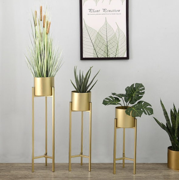 Simple modern wrought iron flower shelf metal steel pipe flower tube flower a few balcony bedroom indoor floor-standing flower pot green dill