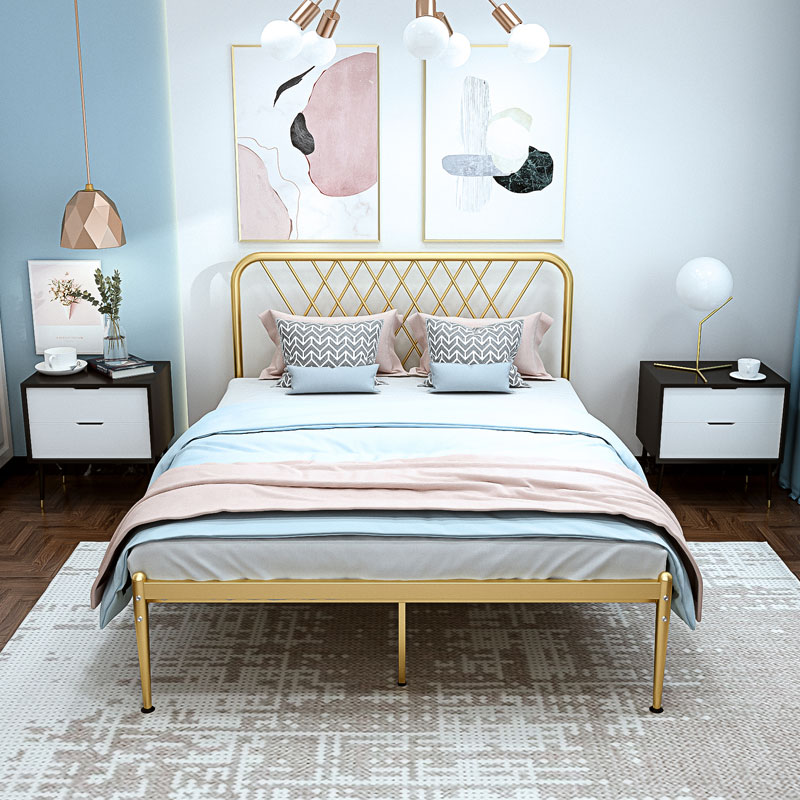 Modern simple Wrought iron double bed Iron frame bed 1 5 meters 1 8 meters Nordic net Red light luxury iron bed frame simple shelf bed