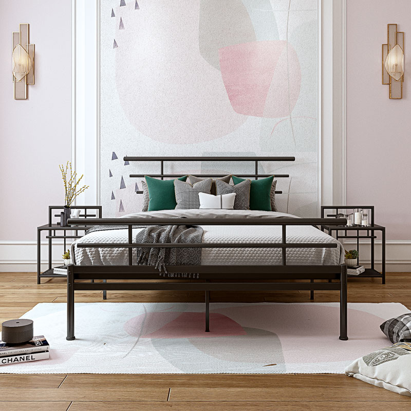 Modern simple fashion art Wrought iron bed 1 5 meters 1 8 meters iron bed frame Double bed B & B rental thick iron frame bed