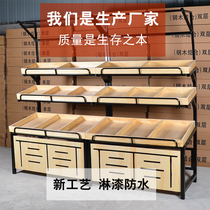 Supermarket fruit shelf display rack multifunctional fruit shelf vegetable shelf steel wood frame fruit shop wooden