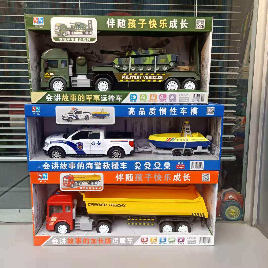 New Linda Storytelling Pickup Marine Police Rescue Car Lengthened Version Carrying Car Inertia Sound And Light Car Toy Car