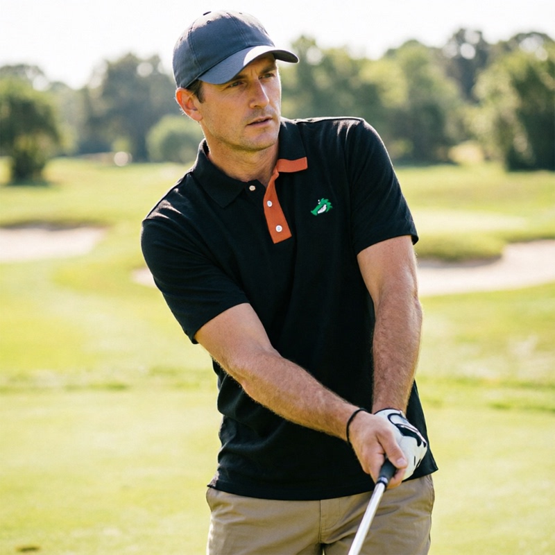 Hazardhunter Crocodile Light Luxury Stretch Golf Professional Sports Outdoor Casual Polo Shirt with Lapel Short Sleeves