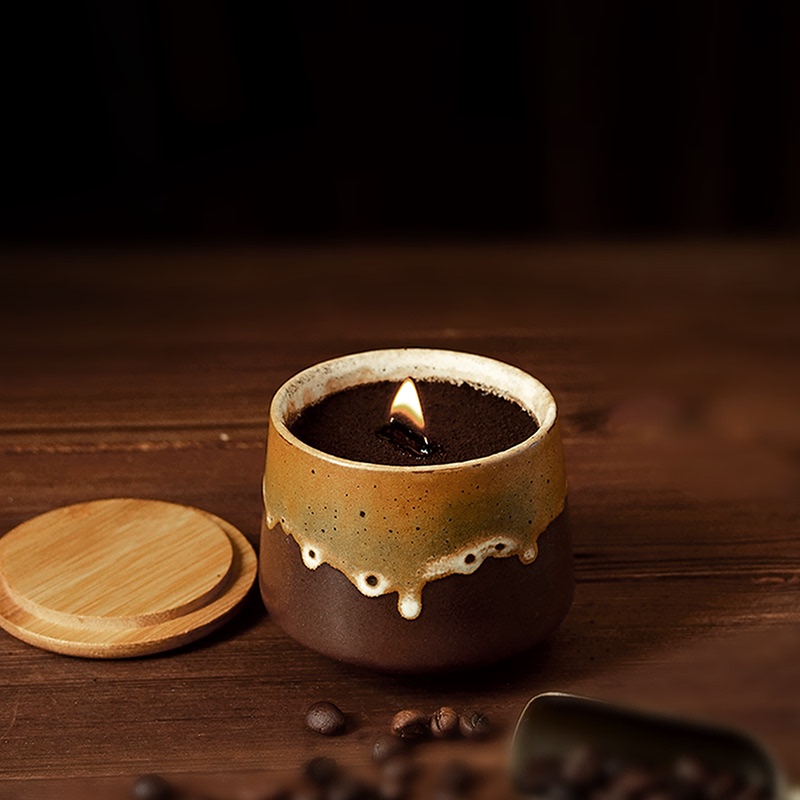 Coffee Grounds Space Purifying Scented Candle, Aromatherapy Cup Wax, Coffee-Scented, Handmade Essential Oil, High-End Handmade Gift Box