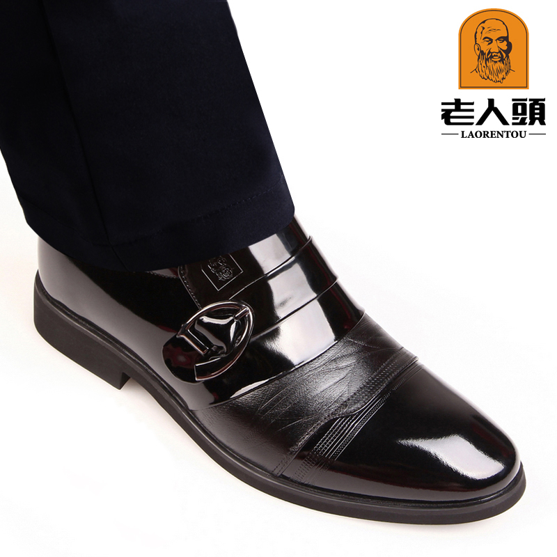 Old man's head men's shoes genuine leather breathable business formal leather shoes men's pointed toe sets of feet height-increasing shoes British wedding shoes