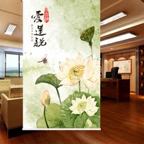 Chinese style fresh classical Chinese painting lotus office living room sunscreen lifting roller curtain custom porch background curtain barrier