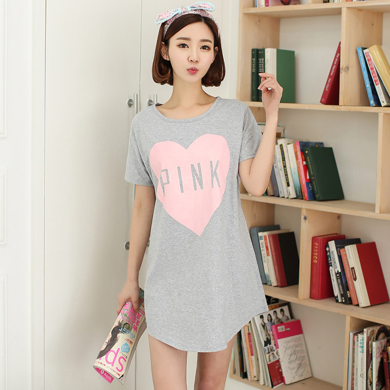 伊人公子韩版纯棉睡裙女夏短袖宽松 夏季全棉睡衣女士裙子家居服