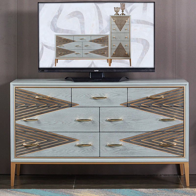 American style bedroom high TV cabinet solid wood drawer cabinet foyer porch cabinet living room storage storage cabinet light luxury seven-drawer cabinet