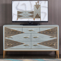 American Bedrooms High TV Cabinet Solid Wood Drawers Cabinet Door Hall Hall Closed Cabinet Living-room Storage Containing Cabinet Light Lavish Seven Bucket Cabinet