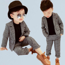 boy's suit autumn winter handsome children's little suit boy flower dress British style baby fleece coat