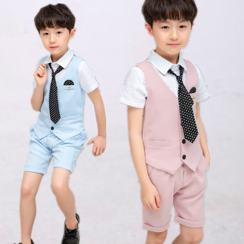 Boy's waistcoat Three sets of summer children Korean version host table acting out of flower boy gown short sleeve small suit suit