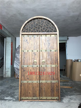 Old Elm Wood Chinese Style Villa Gate Flower Lattice Door Ordering Bronze domed dome into the door log door solid wood gate