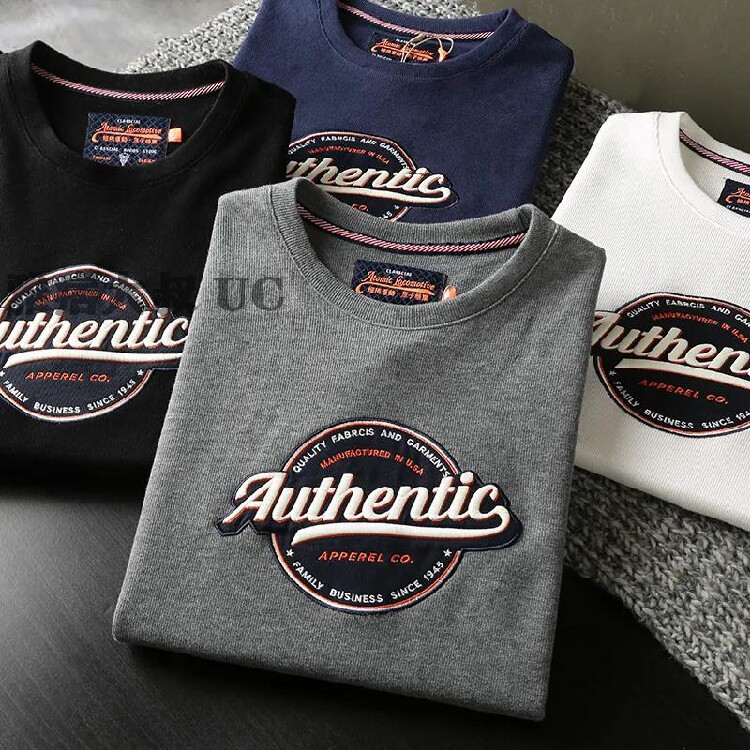 (Heavy Work Clot) (embroidered sweatshirt) Men's spring autumn season round collar sleeve head movement Leisure thick cotton T