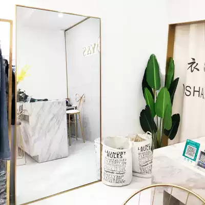 ins clothing store full-body mirror aluminum alloy thin elongated full-body floor mirror full-length mirror wall-mounted mirror